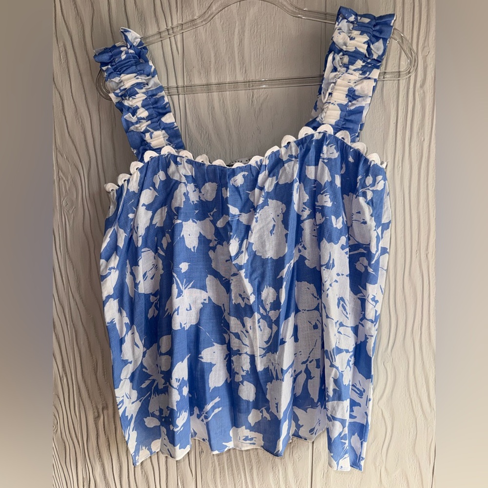 English Factory Blue and White Floral Lupine Print Blouse Sample - Size: Small